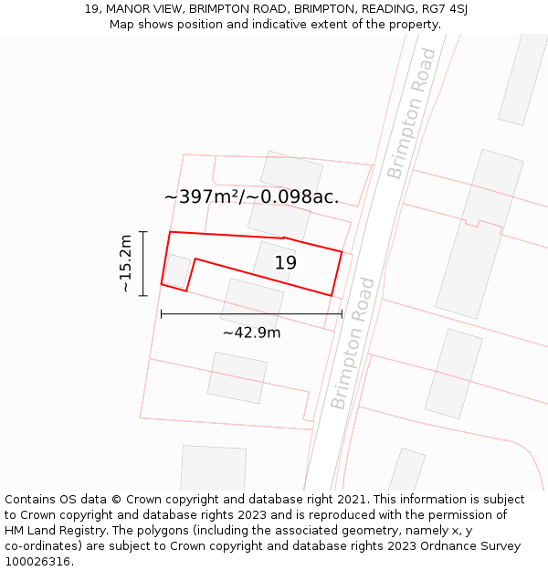 19, MANOR VIEW, BRIMPTON ROAD, BRIMPTON, READING, RG7 4SJ: Plot and title map