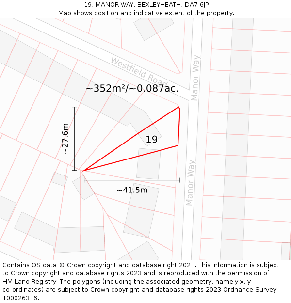 19, MANOR WAY, BEXLEYHEATH, DA7 6JP: Plot and title map