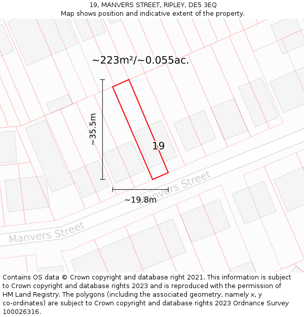 19, MANVERS STREET, RIPLEY, DE5 3EQ: Plot and title map