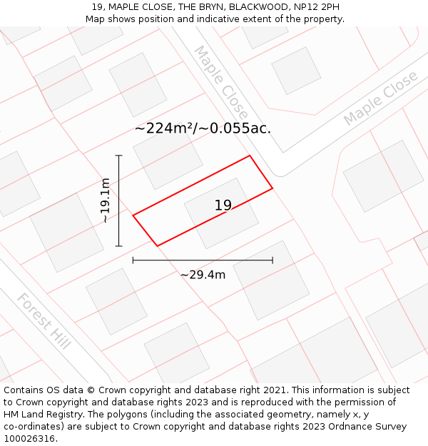 19, MAPLE CLOSE, THE BRYN, BLACKWOOD, NP12 2PH: Plot and title map