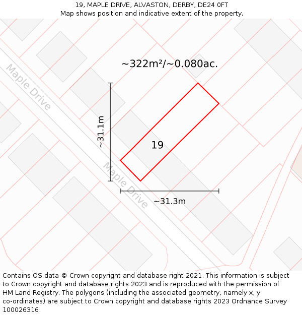 19, MAPLE DRIVE, ALVASTON, DERBY, DE24 0FT: Plot and title map