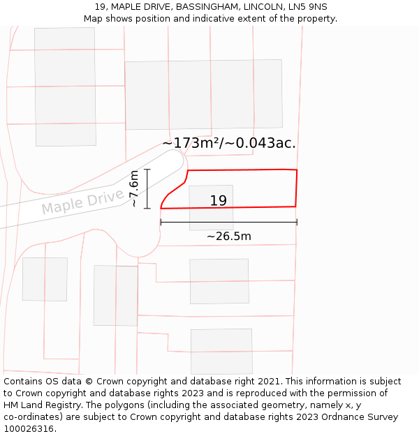 19, MAPLE DRIVE, BASSINGHAM, LINCOLN, LN5 9NS: Plot and title map