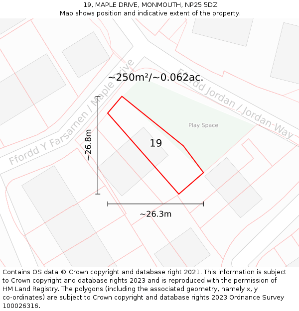 19, MAPLE DRIVE, MONMOUTH, NP25 5DZ: Plot and title map