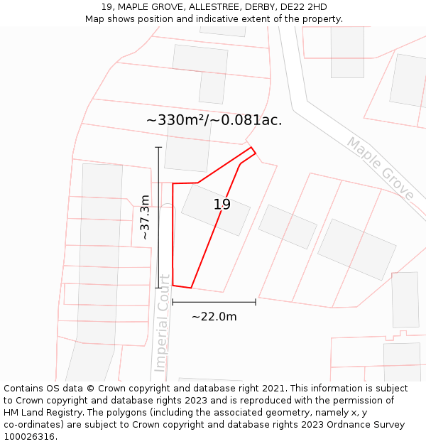 19, MAPLE GROVE, ALLESTREE, DERBY, DE22 2HD: Plot and title map