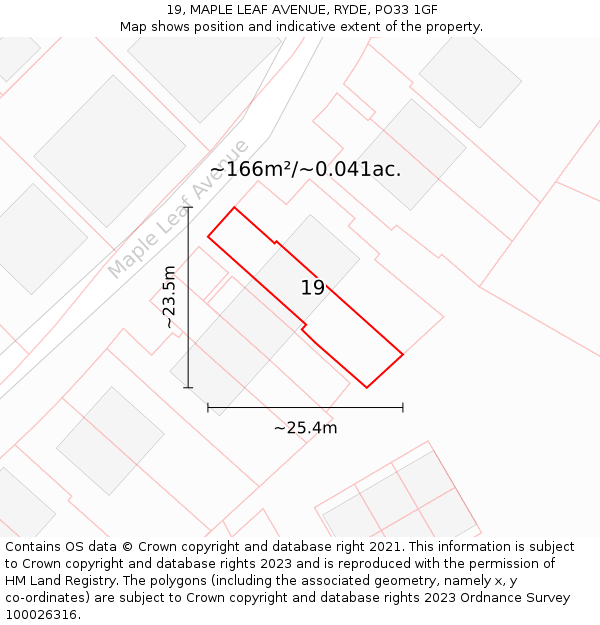 19, MAPLE LEAF AVENUE, RYDE, PO33 1GF: Plot and title map