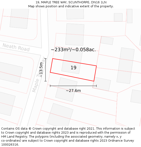 19, MAPLE TREE WAY, SCUNTHORPE, DN16 1LN: Plot and title map