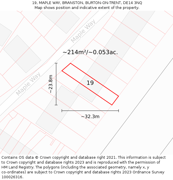19, MAPLE WAY, BRANSTON, BURTON-ON-TRENT, DE14 3NQ: Plot and title map
