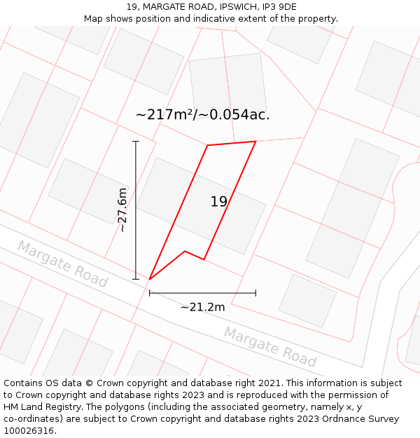 19, MARGATE ROAD, IPSWICH, IP3 9DE: Plot and title map