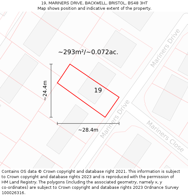 19, MARINERS DRIVE, BACKWELL, BRISTOL, BS48 3HT: Plot and title map