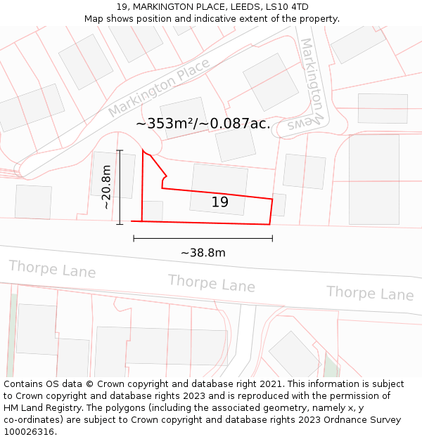 19, MARKINGTON PLACE, LEEDS, LS10 4TD: Plot and title map