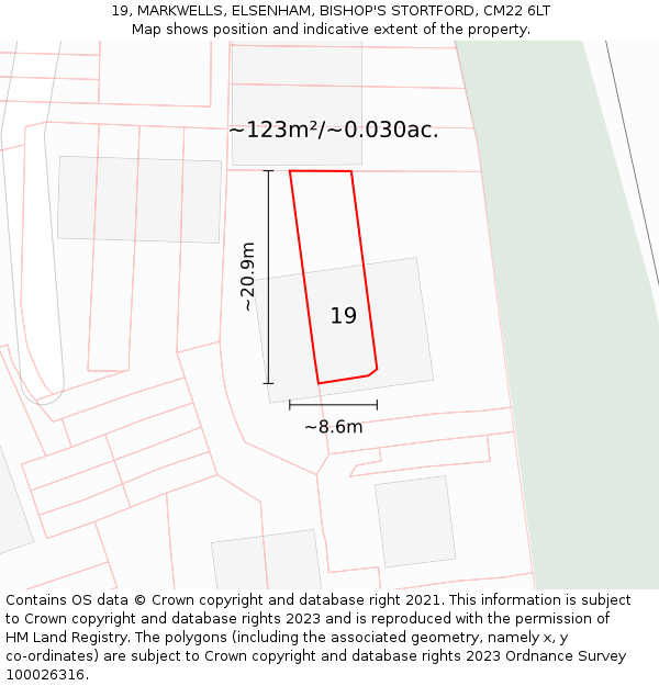 19, MARKWELLS, ELSENHAM, BISHOP'S STORTFORD, CM22 6LT: Plot and title map