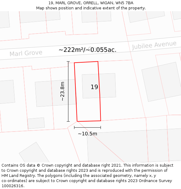 19, MARL GROVE, ORRELL, WIGAN, WN5 7BA: Plot and title map