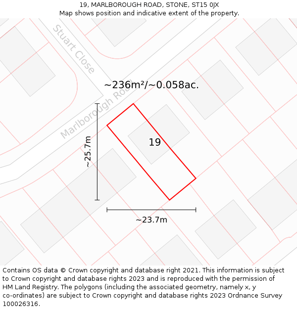 19, MARLBOROUGH ROAD, STONE, ST15 0JX: Plot and title map