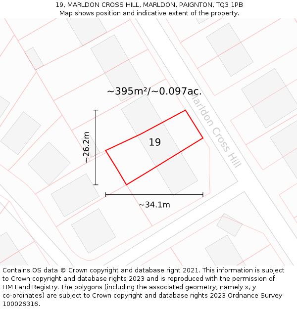 19, MARLDON CROSS HILL, MARLDON, PAIGNTON, TQ3 1PB: Plot and title map