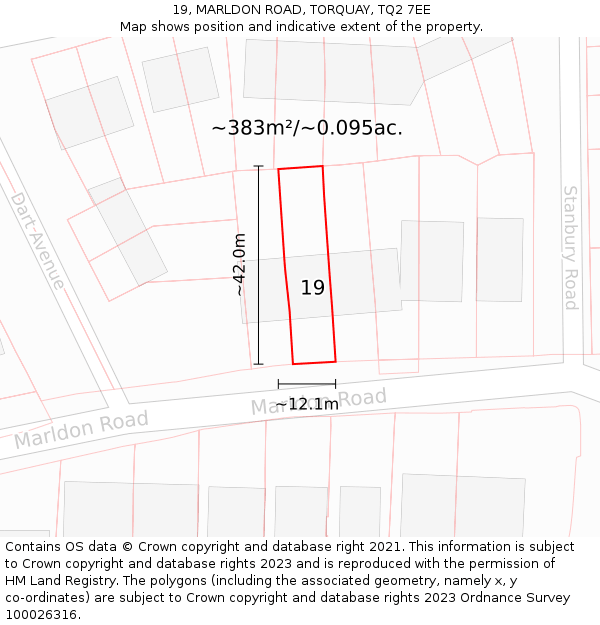 19, MARLDON ROAD, TORQUAY, TQ2 7EE: Plot and title map