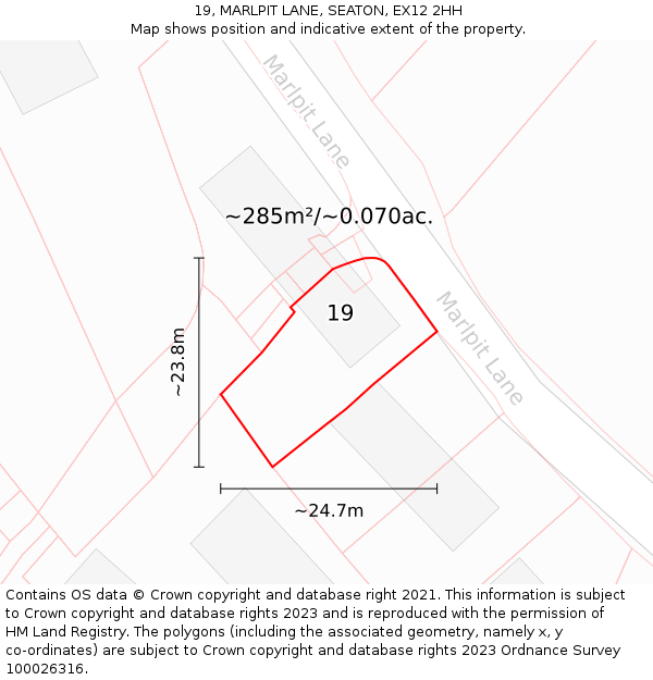 19, MARLPIT LANE, SEATON, EX12 2HH: Plot and title map