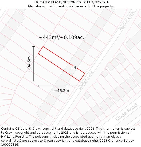 19, MARLPIT LANE, SUTTON COLDFIELD, B75 5PH: Plot and title map