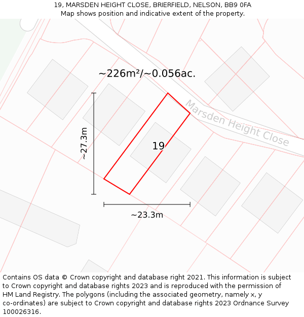 19, MARSDEN HEIGHT CLOSE, BRIERFIELD, NELSON, BB9 0FA: Plot and title map