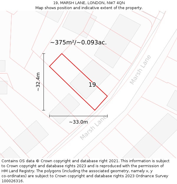 19, MARSH LANE, LONDON, NW7 4QN: Plot and title map