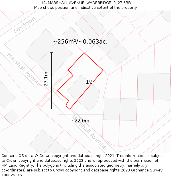 19, MARSHALL AVENUE, WADEBRIDGE, PL27 6BB: Plot and title map