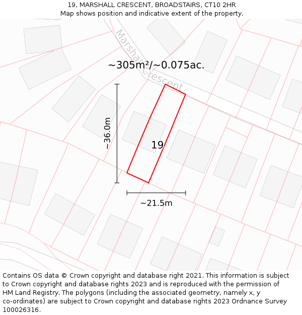 19, MARSHALL CRESCENT, BROADSTAIRS, CT10 2HR: Plot and title map