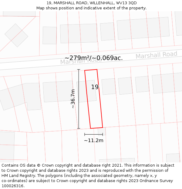 19, MARSHALL ROAD, WILLENHALL, WV13 3QD: Plot and title map