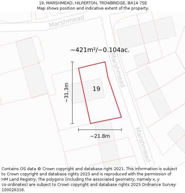 19, MARSHMEAD, HILPERTON, TROWBRIDGE, BA14 7SE: Plot and title map