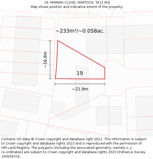 19, MARWIN CLOSE, MARTOCK, TA12 6HJ: Plot and title map