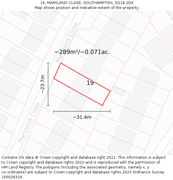19, MARYLAND CLOSE, SOUTHAMPTON, SO18 2DX: Plot and title map
