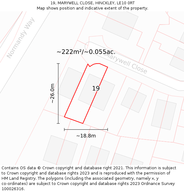 19, MARYWELL CLOSE, HINCKLEY, LE10 0RT: Plot and title map