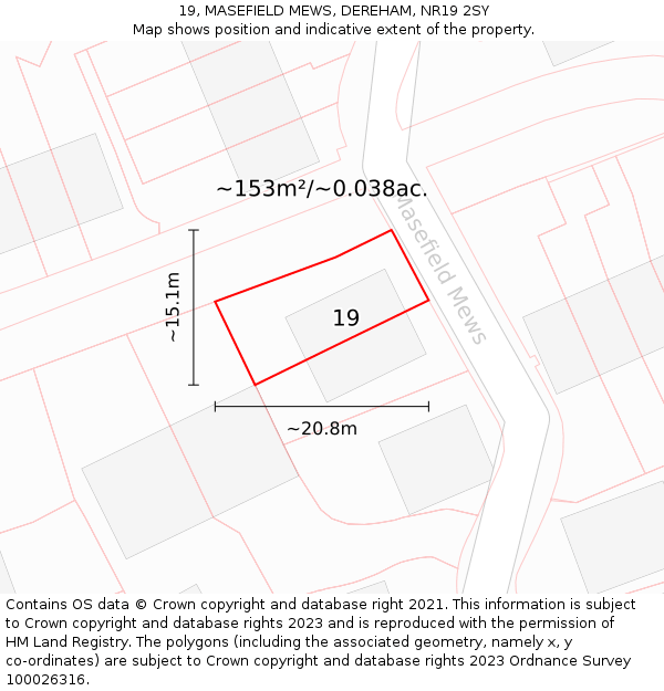 19, MASEFIELD MEWS, DEREHAM, NR19 2SY: Plot and title map