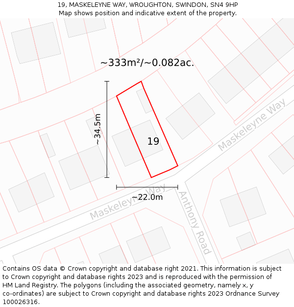 19, MASKELEYNE WAY, WROUGHTON, SWINDON, SN4 9HP: Plot and title map