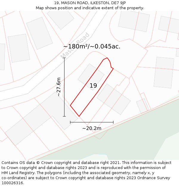 19, MASON ROAD, ILKESTON, DE7 9JP: Plot and title map