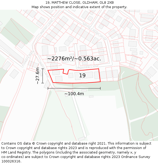 19, MATTHEW CLOSE, OLDHAM, OL8 2XB: Plot and title map