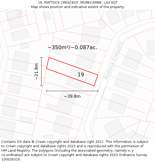 19, MATTOCK CRESCENT, MORECAMBE, LA4 6QT: Plot and title map
