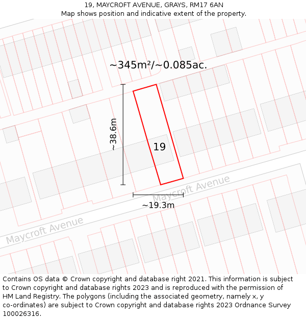 19, MAYCROFT AVENUE, GRAYS, RM17 6AN: Plot and title map