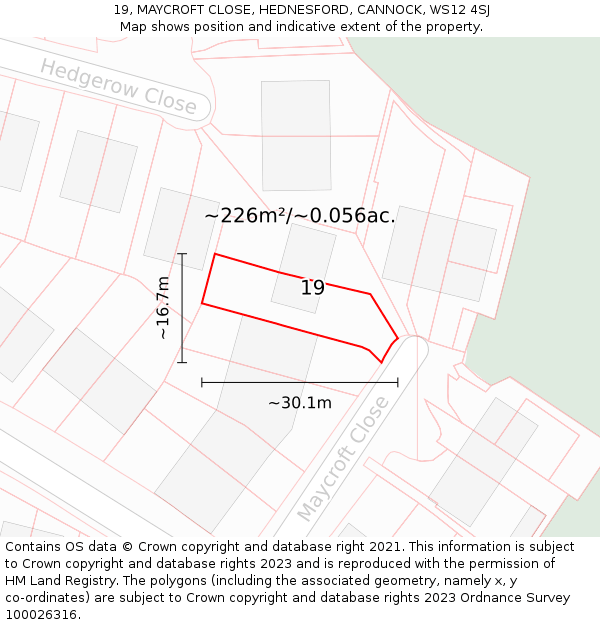 19, MAYCROFT CLOSE, HEDNESFORD, CANNOCK, WS12 4SJ: Plot and title map