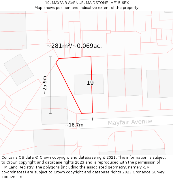 19, MAYFAIR AVENUE, MAIDSTONE, ME15 6BX: Plot and title map
