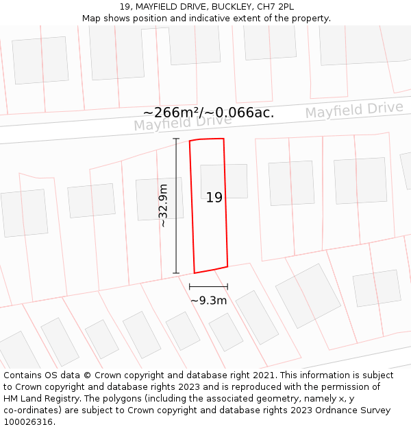 19, MAYFIELD DRIVE, BUCKLEY, CH7 2PL: Plot and title map