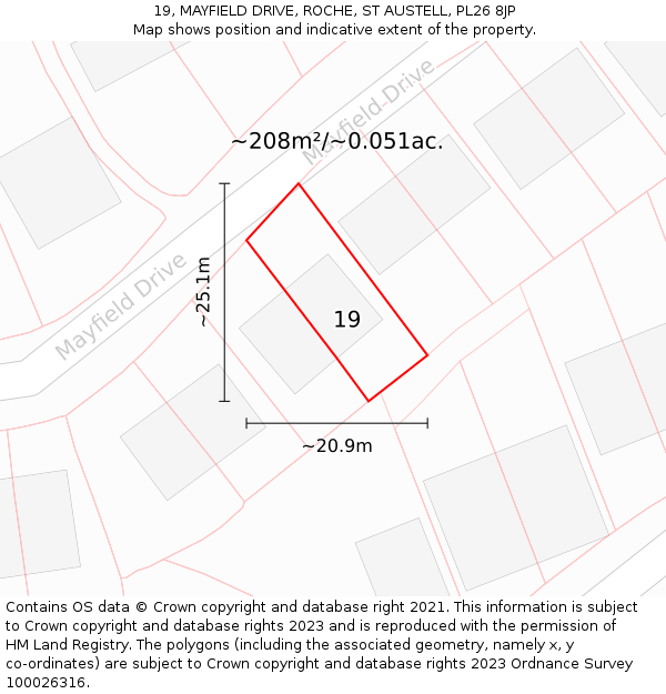 19, MAYFIELD DRIVE, ROCHE, ST AUSTELL, PL26 8JP: Plot and title map