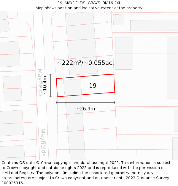 19, MAYFIELDS, GRAYS, RM16 2XL: Plot and title map