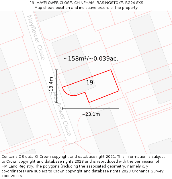 19, MAYFLOWER CLOSE, CHINEHAM, BASINGSTOKE, RG24 8XS: Plot and title map