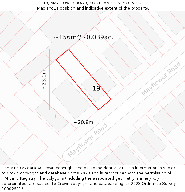 19, MAYFLOWER ROAD, SOUTHAMPTON, SO15 3LU: Plot and title map