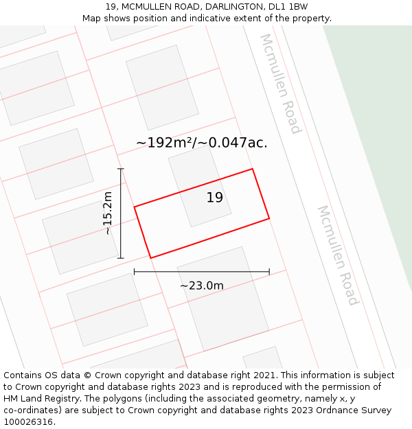 19, MCMULLEN ROAD, DARLINGTON, DL1 1BW: Plot and title map