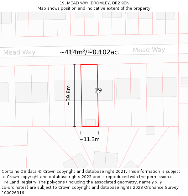 19, MEAD WAY, BROMLEY, BR2 9EN: Plot and title map