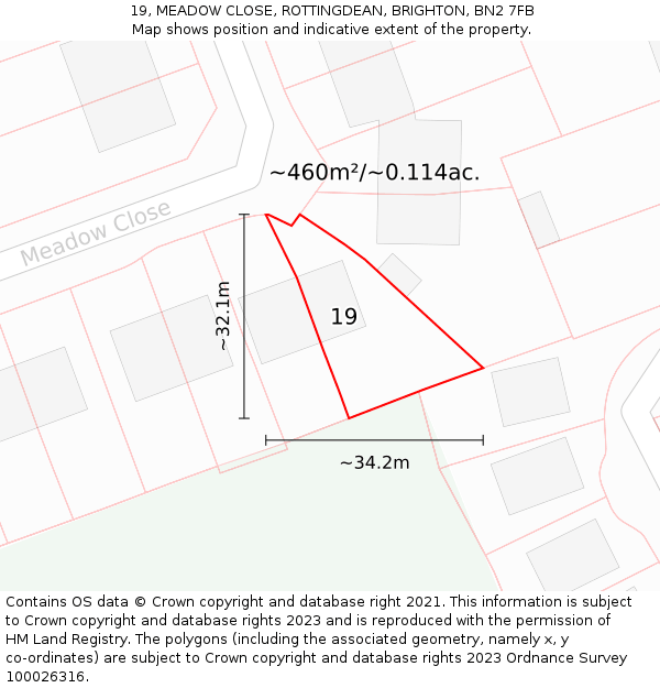 19, MEADOW CLOSE, ROTTINGDEAN, BRIGHTON, BN2 7FB: Plot and title map