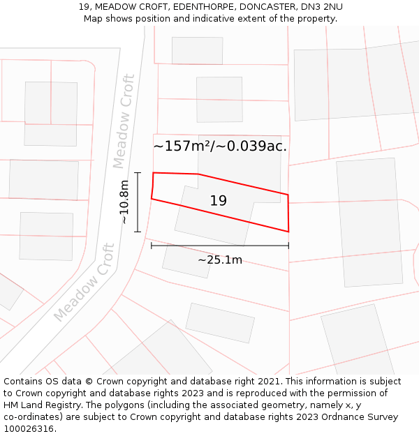 19, MEADOW CROFT, EDENTHORPE, DONCASTER, DN3 2NU: Plot and title map