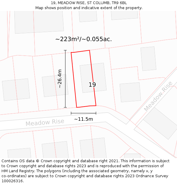 19, MEADOW RISE, ST COLUMB, TR9 6BL: Plot and title map