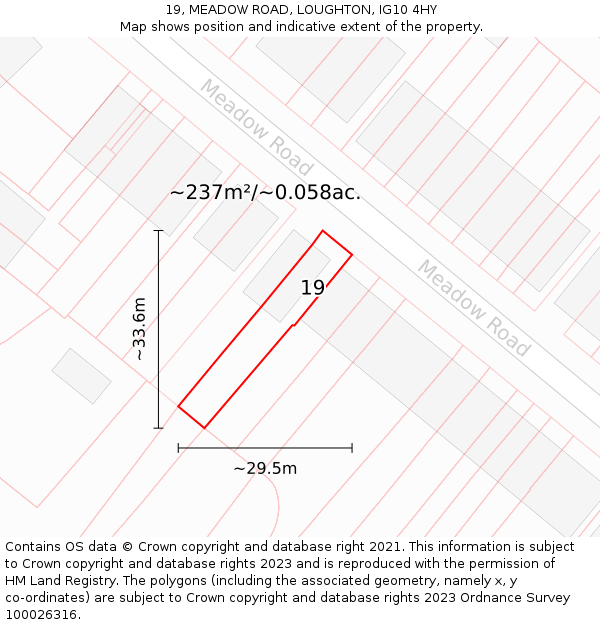 19, MEADOW ROAD, LOUGHTON, IG10 4HY: Plot and title map