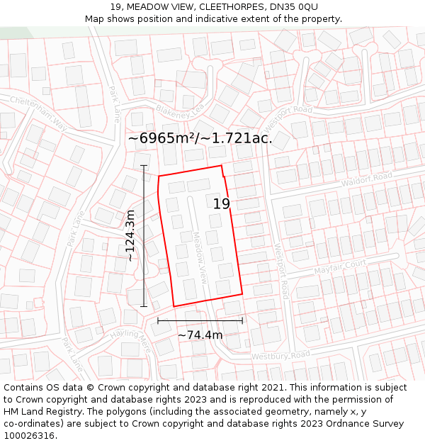 19, MEADOW VIEW, CLEETHORPES, DN35 0QU: Plot and title map